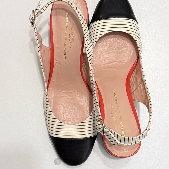 Brenda Zaro Black and Cream Striped Slingback Heels Size 41 - Picture 2 of 3